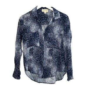 Anthropologie Cloth & Stone Blouse XS Stars Celestial Blue Long Sleeve Rayon